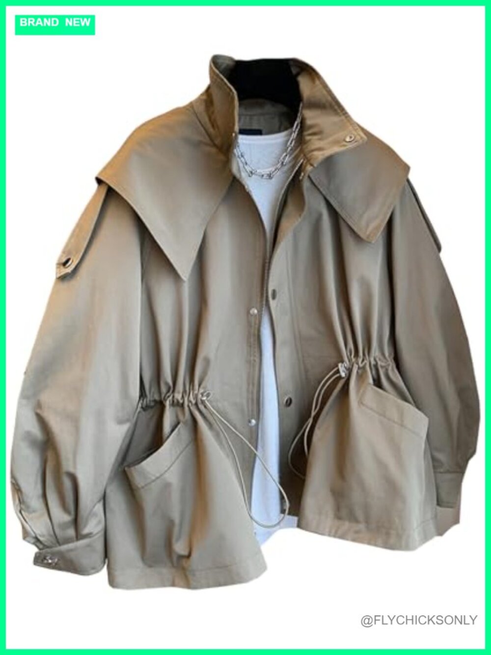 Women's Polyester Trench Coat Hooded Zip Up Snap Button Loose Fit Fall Jacket